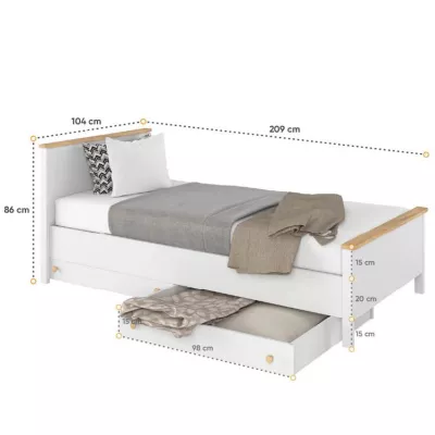 Jednolôžková posteľ s matracom ODALYS - 90x200, dub nash / biela