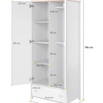 Detská šatníková skriňa LALI - 85 cm, biela / ružová