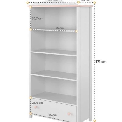 Knižnica do dievčenskej izby LALI - biela / ružová