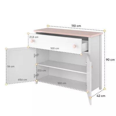 Komoda do dievčenskej izby LALI - biela / ružová