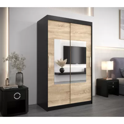 Šatníková skriňa so zrkadlom TRIXIE - 120 cm, čierna / dub sonoma