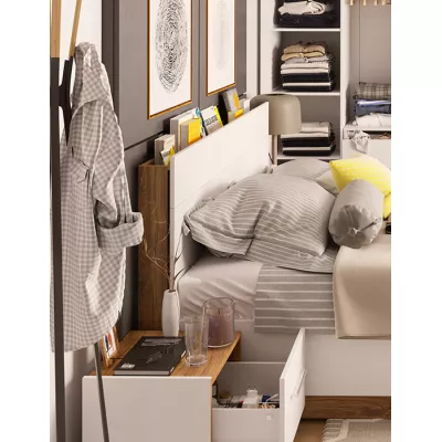 Manželská posteľ s úložným priestorom NEREA - 180x200, dub stirling / biela
