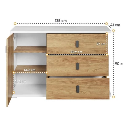 Kombinovaná komoda PASTORA - orech hickory / biela