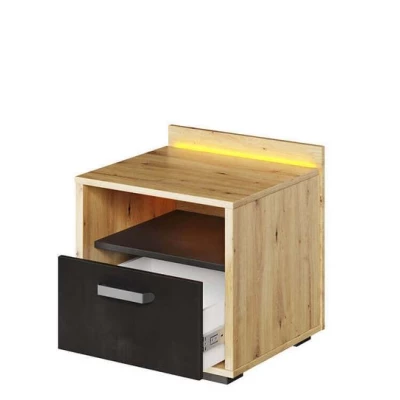 Nočný stolík s LED osvetlením QUYEN - dub artisan / raw steel