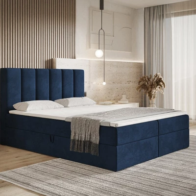 Boxspringová manželská posteľ BINDI 1 - 140x200, tmavo modrá + topper