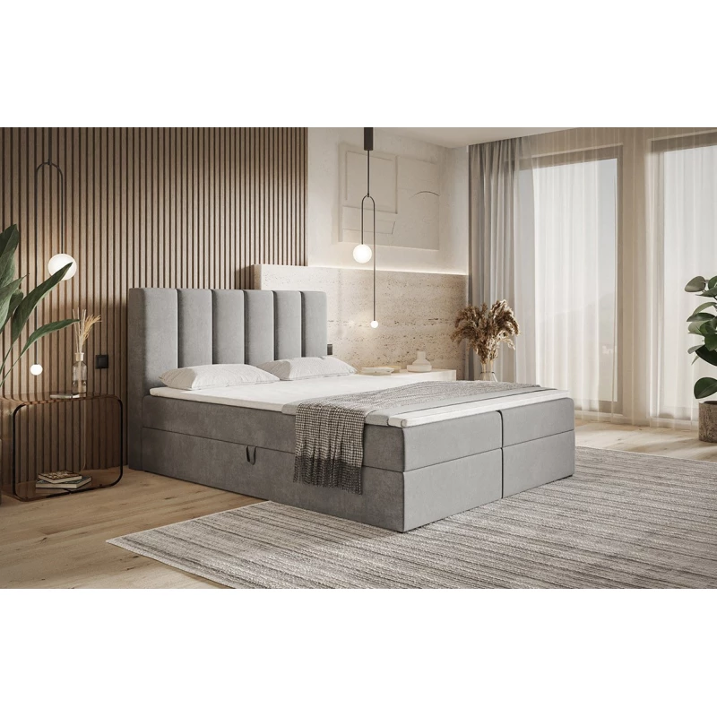 Boxspringová manželská posteľ BINDI 1 - 160x200, svetlo šedá + topper