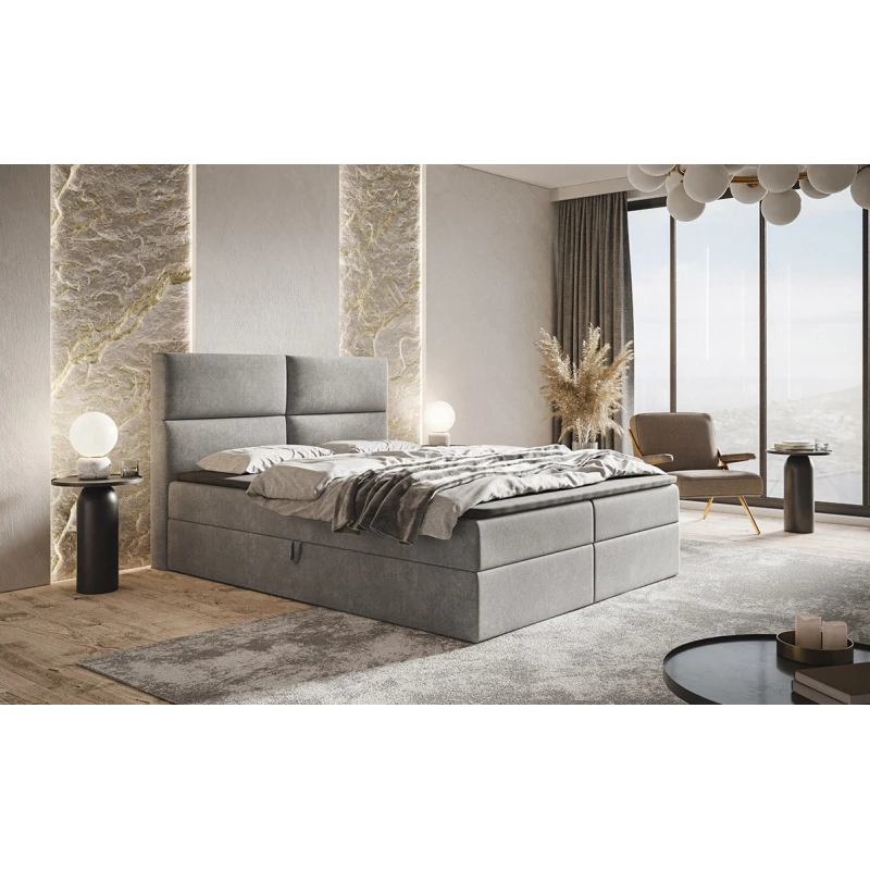 Boxspringová manželská posteľ CARLA 1 - 140x200, svetlo šedá + topper