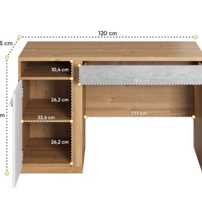 Písací stôl so šuplíkom PANAJA - dub nash / biela / betón