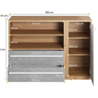 Kombinovaná komoda PANAJA - dub nash / biela / betón