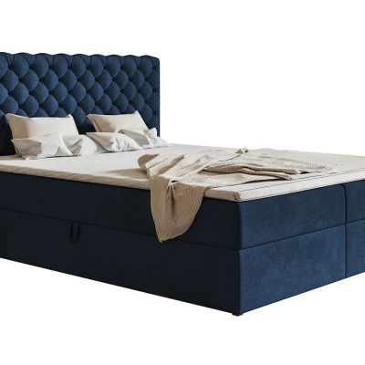 Boxspringová manželská posteľ BRUNA 1 - 140x200, tmavo modrá + topper