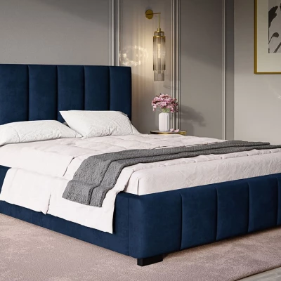 Čalúnená jednolôžková posteľ LORAIN - 120x200, tmavo modrá