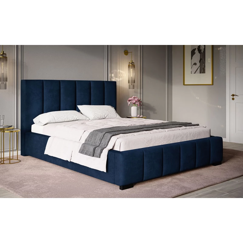 Čalúnená manželská posteľ LORAIN - 160x200, tmavo modrá