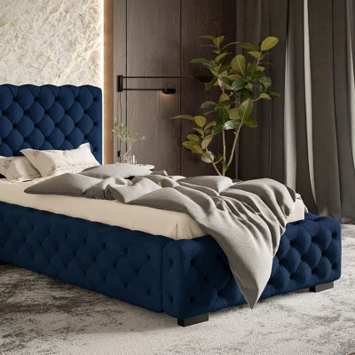 Čalúnená jednolôžková posteľ MARILOU - 90x200, tmavo modrá