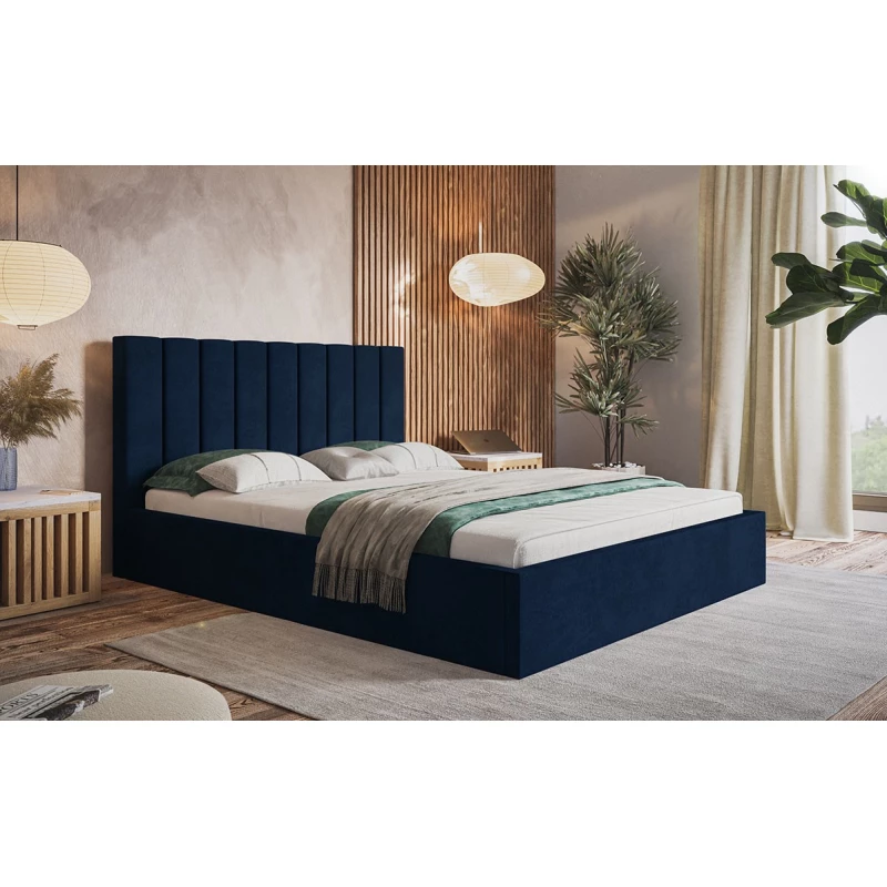 Čalúnená manželská posteľ LEORA - 180x200, tmavo modrá