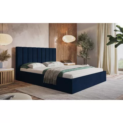 Čalúnená manželská posteľ LEORA - 160x200, tmavo modrá