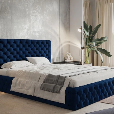 Čalúnená manželská posteľ KESIA - 140x200, tmavo modrá