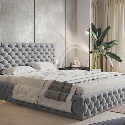 Čalúnená manželská posteľ KESIA - 160x200, svetlo šedá