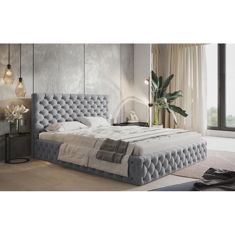 Čalúnená manželská posteľ KESIA - 140x200, svetlo šedá