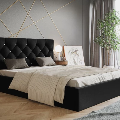 Čalúnená manželská posteľ HANELE - 180x200, čierna