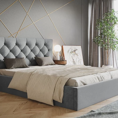 Čalúnená manželská posteľ HANELE - 160x200, svetlo šedá