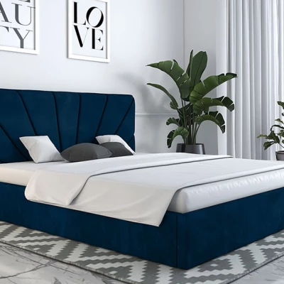Čalúnená manželská posteľ GITEL - 160x200, tmavo modrá