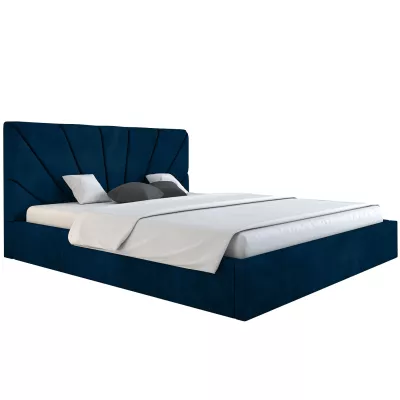 Čalúnená manželská posteľ GITEL - 160x200, tmavo modrá