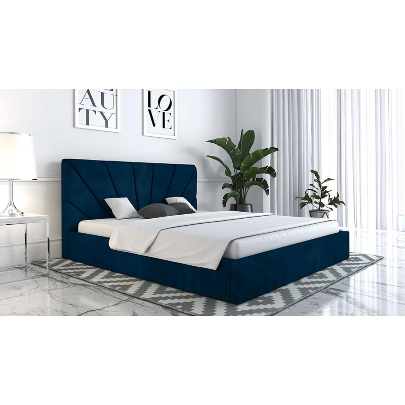 Čalúnená manželská posteľ GITEL - 140x200, tmavo modrá