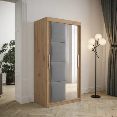 Šatníková skriňa s posuvnými dverami 100 cm TALIA - dub artisan / šedá