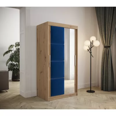 Šatníková skriňa s posuvnými dverami 100 cm TALIA - dub artisan / modrá