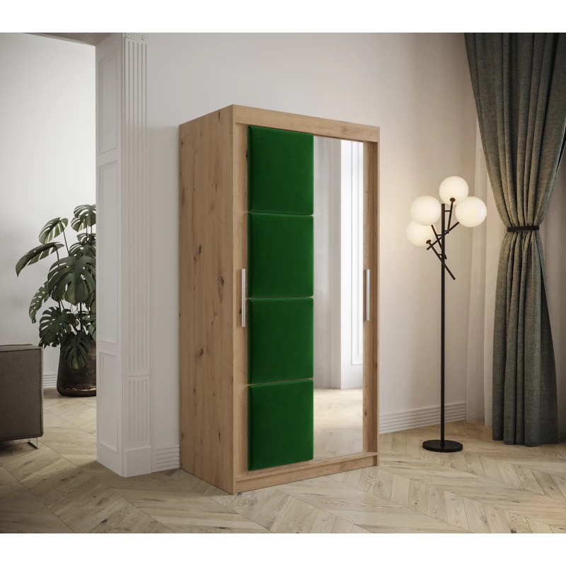 Šatníková skriňa s posuvnými dverami 100 cm TALIA - dub artisan / zelená