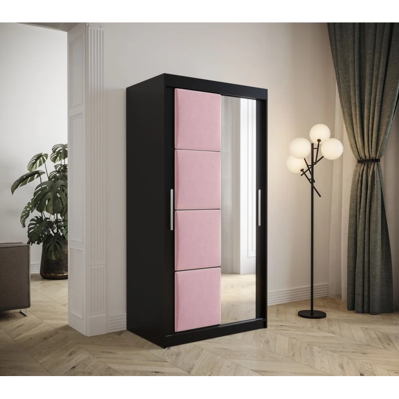 Šatníková skriňa s posuvnými dverami 100 cm TALIA - čierna / ružová