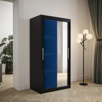 Šatníková skriňa s posuvnými dverami 100 cm TALIA - čierna / modrá