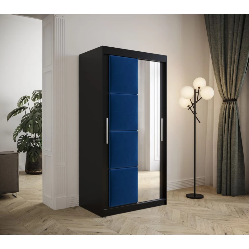 Šatníková skriňa s posuvnými dverami 100 cm TALIA - čierna / modrá