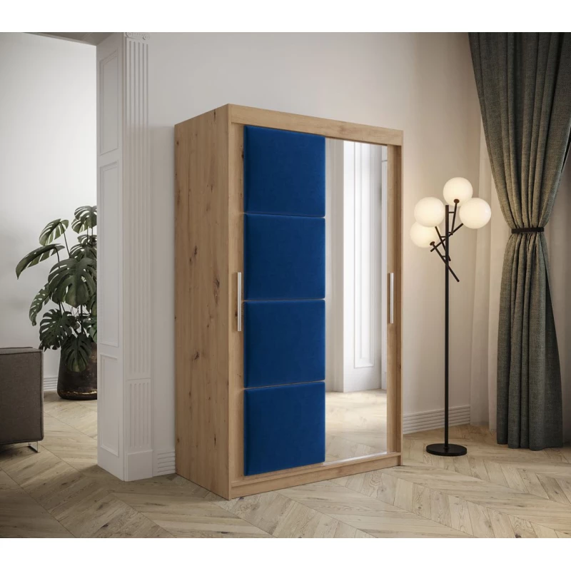 Šatníková skriňa s posuvnými dverami 120 cm TALIA - dub artisan / modrá
