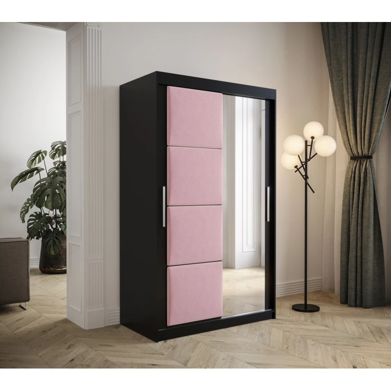 Šatníková skriňa s posuvnými dverami 120 cm TALIA - čierna / ružová