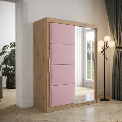Šatníková skriňa s posuvnými dverami 150 cm TALIA - dub artisan / ružová