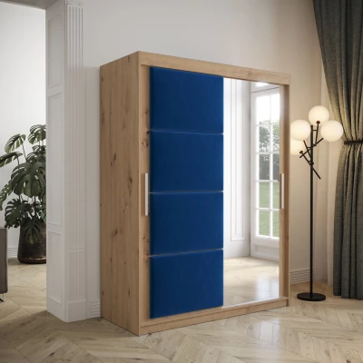 Šatníková skriňa s posuvnými dverami 150 cm TALIA - dub artisan / modrá