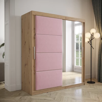 Šatníková skriňa s posuvnými dverami 180 cm TALIA - dub artisan / ružová