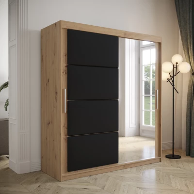 Šatníková skriňa s posuvnými dverami 180 cm TALIA - dub artisan / čierna