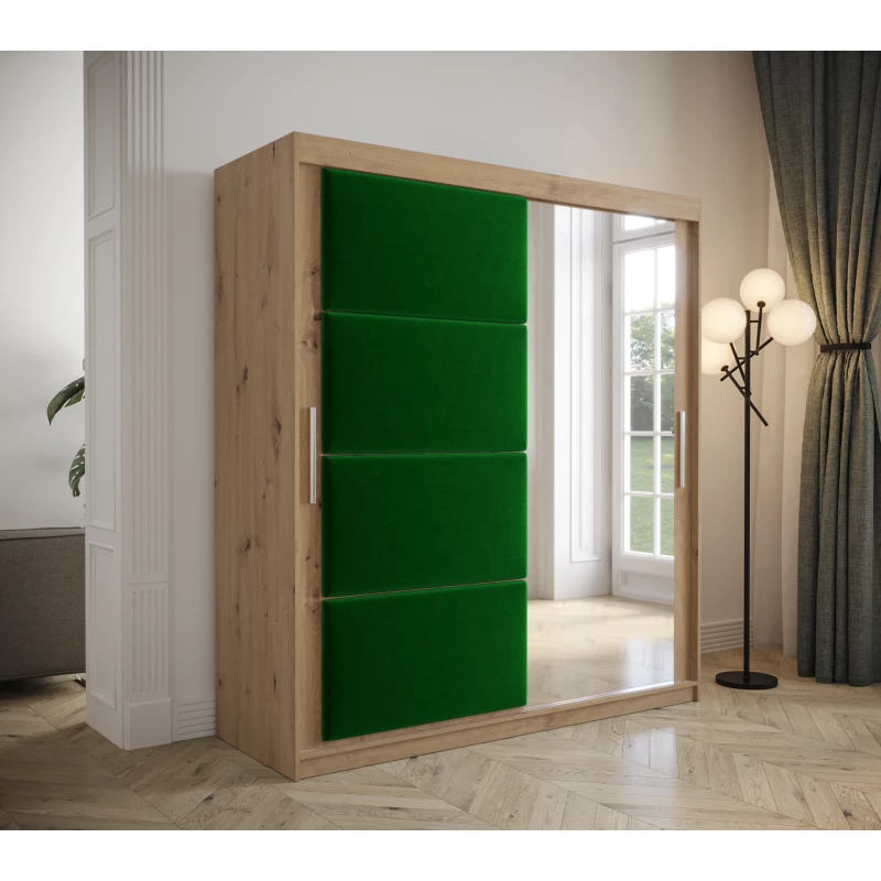 Šatníková skriňa s posuvnými dverami 200 cm TALIA - dub artisan / zelená
