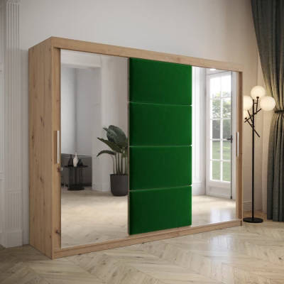 Šatníková skriňa s posuvnými dverami 250 cm TALIA - dub artisan / zelená