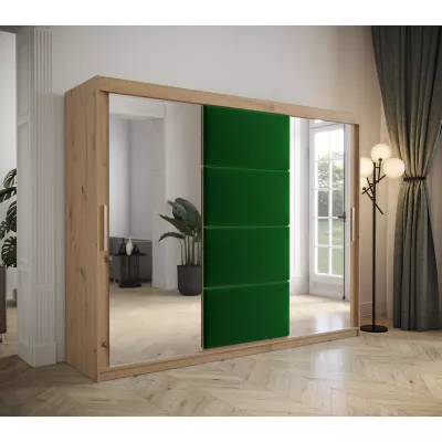 Šatníková skriňa s posuvnými dverami 250 cm TALIA - dub artisan / zelená