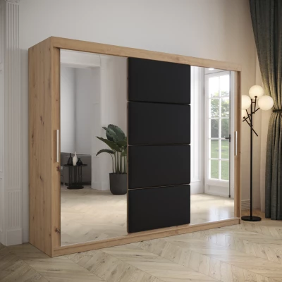 Šatníková skriňa s posuvnými dverami 250 cm TALIA - dub artisan / čierna