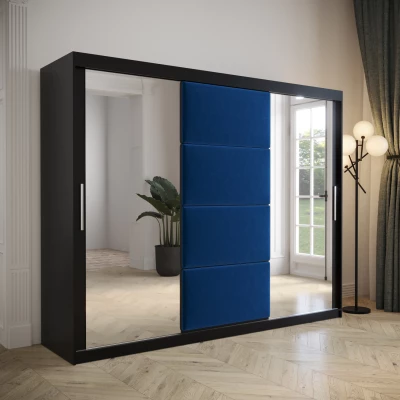 Šatníková skriňa s posuvnými dverami 250 cm TALIA - čierna / modrá