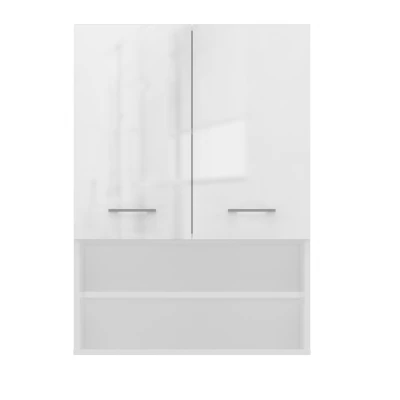 Horná kúpeľňová skrinka s poličkami MARGO - lesklá biela