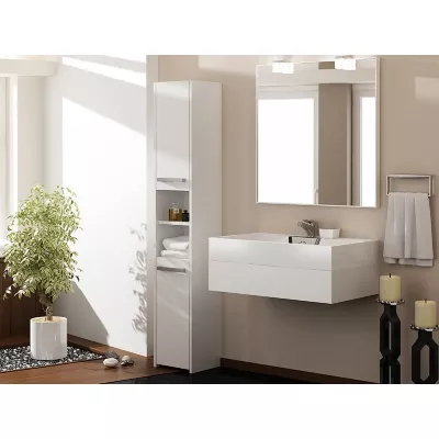 Vysoká kúpeľňová skrinka s poličkami MARGO - matná biela