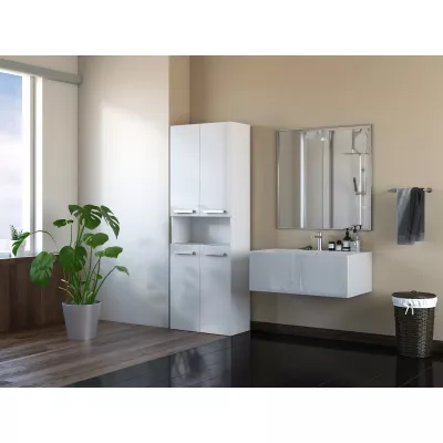 Kúpeľňová skrinka s poličkou VALDUR 4 - lesklá biela