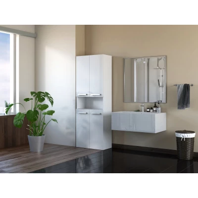 Kúpeľňová skrinka s poličkou VALDUR 3 - lesklá biela