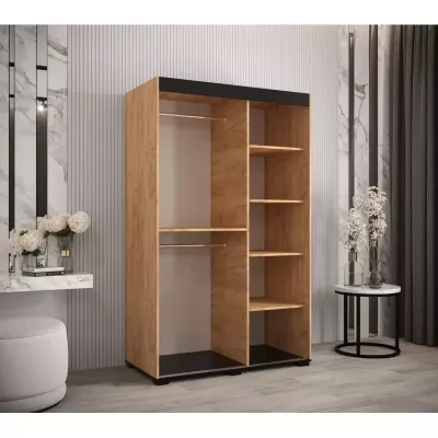 Dizajnová šatníková skriňa so zrkadlom BARI 5 - šírka 120 cm, dub craft zlatý
