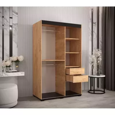 Dizajnová šatníková skriňa so zrkadlom BARI 5 - šírka 120 cm, dub craft zlatý